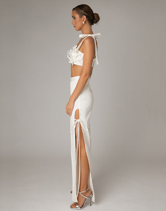 Cordella XII Beautiful tailored straight leg pant with centre leg seam and exposed leg featuring a ribbon garter ladder.